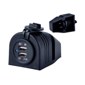USB -seinärasia, 2-osainen, USB liitännät 5V-1A, 5V-2,1A,12V,musta